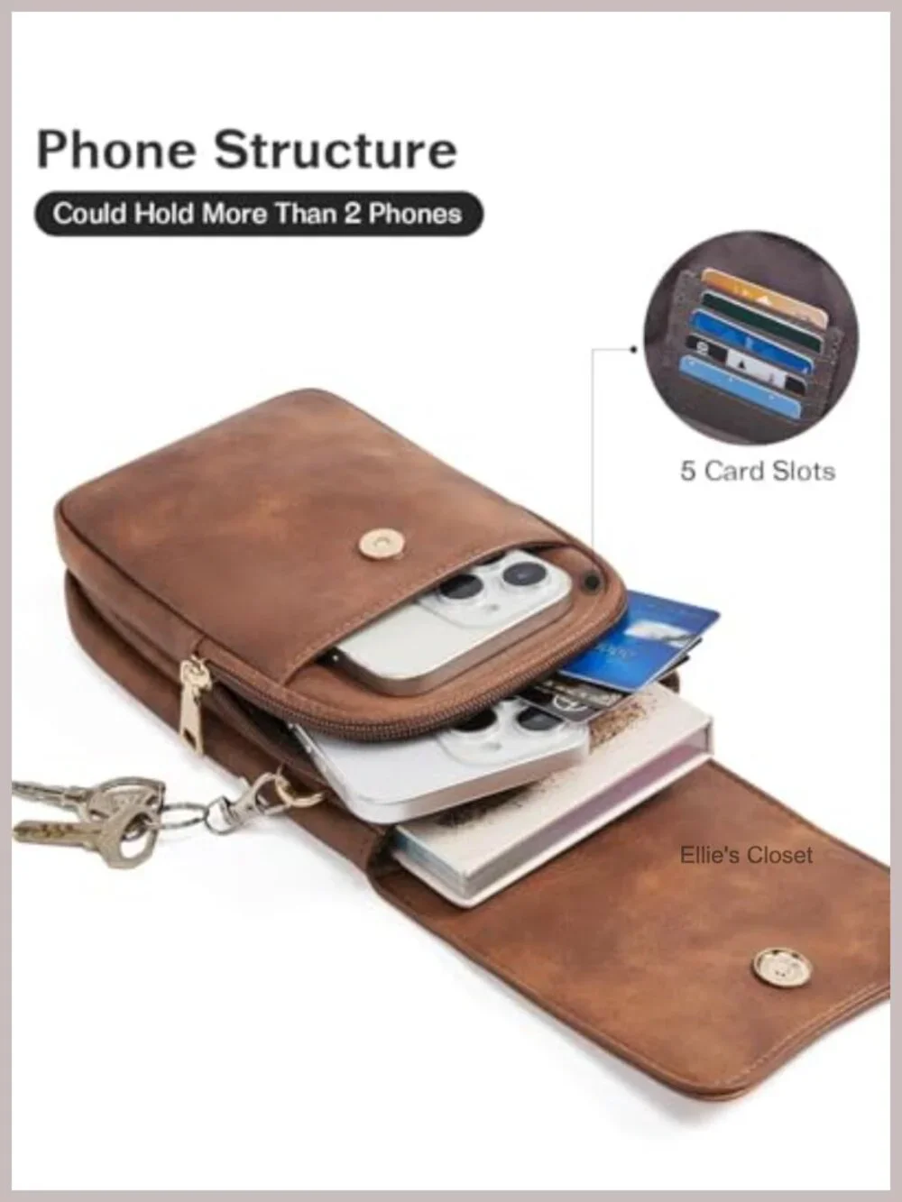 Faux Leather Crossbody Phone Purse with Card Slots Adjustable Strap